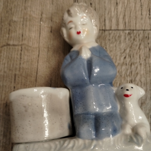 Porcelain Boy Praying with Lamb Ceramic Figurine Votive Candle Holder Vintage - Picture 12 of 12